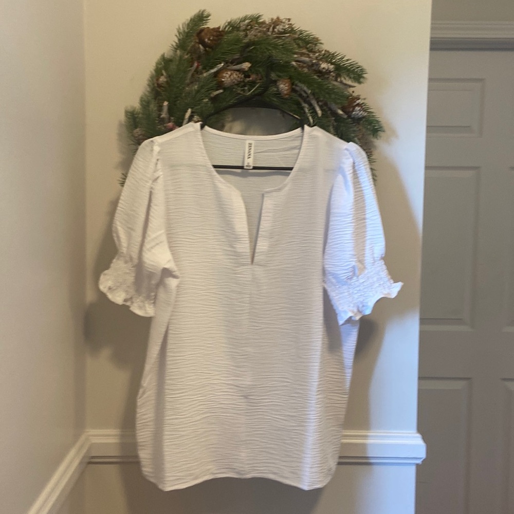 Zenana Split Neck Puff Sleeve Blouse Size Large